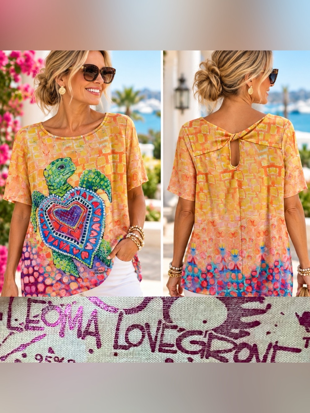 Leoma Lovegrove Small Turtle Heart Art Top Asymmetrical Hem Keyhole Back ARTSY